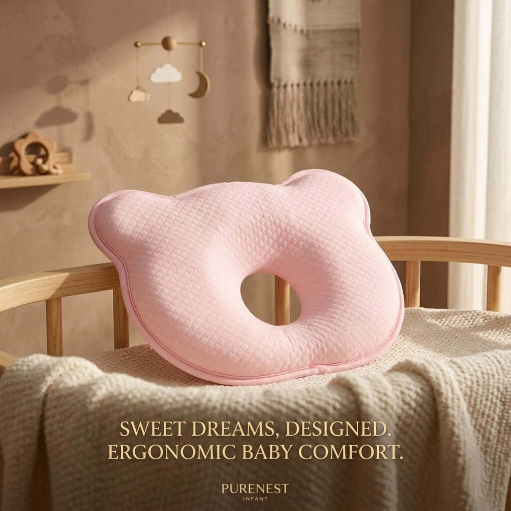 Ergonomic baby memory foam pillow for flat head prevention