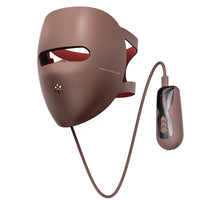 2pxnk0-0u LED light therapy face mask with neck attachment, showcasing the mask's sleek design and adjustable straps.